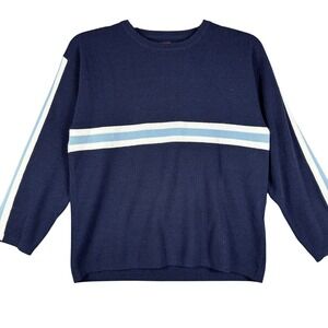 VINTAGE 90s Unionbay Sweater Kids Medium Blue Striped Crew Neck Retro Pullover